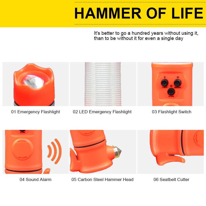 Orange 6-In-1 Multi-Functional Sound And Light Alarm Flashlight
