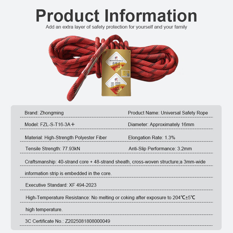 Emergency Evacuation 16mm Safety Rope for Firefighting Rescue