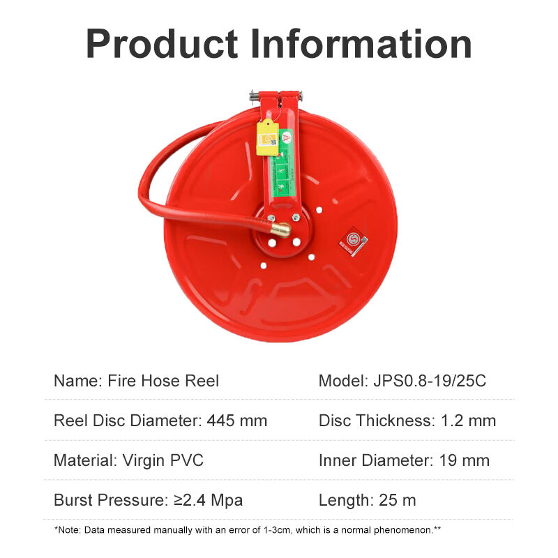 Inner Diameter 19mm Length 25 Meters fire hose reel Bursting Pressure Of 2.4 Megapascals 445mm Thick Pure PVC Reel Surface.